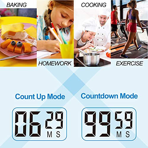 Betus 2 Pack Digital Kitchen Timer - Big Digits, Simple Operation and Loud Alarm - Magnetic Backing or Table Stand - Stopwatch Count Up and Down for Cooking Baking Sports Games Office - Thumbnail 2