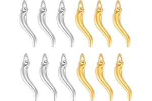 PH PandaHall 12pcs Chilli Pepper Charms 304 Stainless Steel Italian Horn Charms, 24mm Hot Chili Pendants Vegetable Charm for 