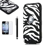 Pandamimi ULAK(TM) Zebra Design Combo Black Hard PC and Purple Soft Silicon Case Cover for Apple iPod Touch 4 4th Gen + Purple Stylus