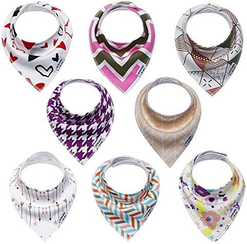 Organic Pink Baby Bandana Drool Bibs for Girls 8 Pack Set, Cute Cool Purple Baby Girl Bandana Bibs for Feeding,Drooling,Teething, Newborns, Infants and Toddlers