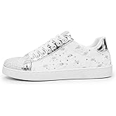 ZHOUPULP Men's Punk Rhinestone Sneakers Fashion Casual Walking Shoes Black White Athletic Sneakers