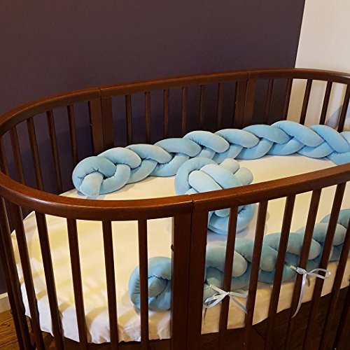LOAOL Baby Crib Bumper Knotted Braided Plush Nursery Cradle Decor Newborn Gift Pillow Cushion Junior Bed Sleep Bumper (2 Meters, Blue)