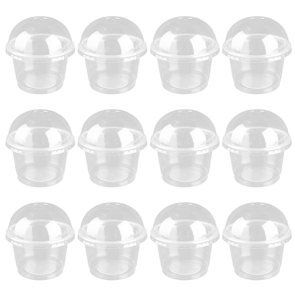 PRETYZOOM 50pcs 250ml Fruit Cups with Dome Lid - Clear, Disposable Dessert & Salad Cups for Kids' Parfaits & Ice Cream
