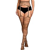 ShawGobow Ripped Tights,Goth Fishnets Stockings With Garter,Punk Rave Outfits For Women Concert