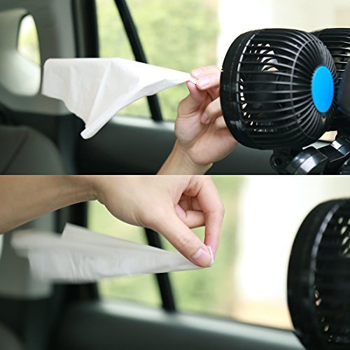 SUPAREE Car Fan, Electric Car Fan 12V DC 360º Rotation Design and 2 Speed Levels Change Summer Air Cooling for Rear Seat Passenger/Pets