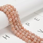 Land Long 120pcs(2 Strand/Set) 6mm Natural Peach Moonstone Gemstone Beads with Energy Power, Smooth Round Stone Beads for Jewlery Bracelets Earrings Making DIY