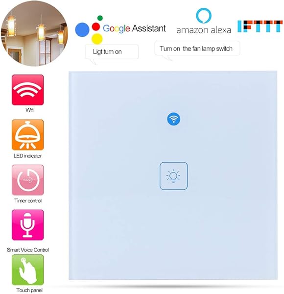 PUSOKEI Smart Home Switch EU 1 WayEU 2 WayEU 3 Way WiFi Touch Wall Panel   Smart Life Switch Aplicacin de telfono Control RemotoInteligente por Voz Compatible con Google HomeAlexaEU 1 Way