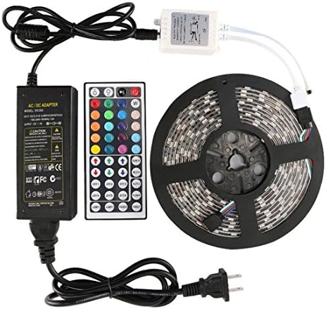 WisHome IP65 Waterproof Flexible 16.4ft 5M SMD5050 300 LEDs Color Changing RGB LED Light Strip Kit with 44 Key IR Remote Controller and 12V 5A Power Supply for Home Christmas Party Decorative