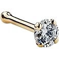 FreshTrends Diamond Nose Stud 14K Yellow Gold Nose Ring Bone 20 Gauge SI1 Clarity
