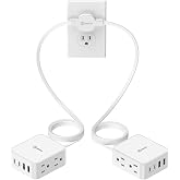 12FT Split Flat Extension Cord USB C 20W,Flat Plug Extension Cord&amp;Wall Tape | 16in1 for Behind Bed Sofa Dorm Office,4AC Side Outlet 4USB,6FT Per Side Indoor Extension Cord Multiple Outlet,Circuit Breaker