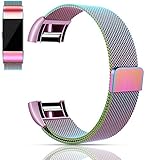 Tobfit Fitbit Charge 2 Band, Milanese Loop Mesh Smooth Stainless Steel Strap, Magnetic Closure Metal Clasp Replacement Wrist Band for Fitbit Charge 2, Small, Colorful