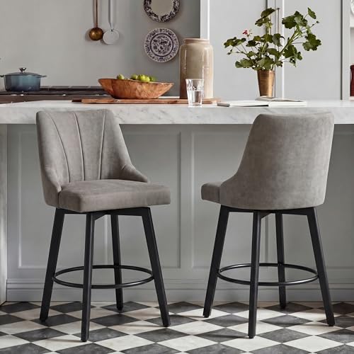 24" Counter Height Bar Stools Set of 2, Swivel Bar Stools with Backs, Fabric Up…