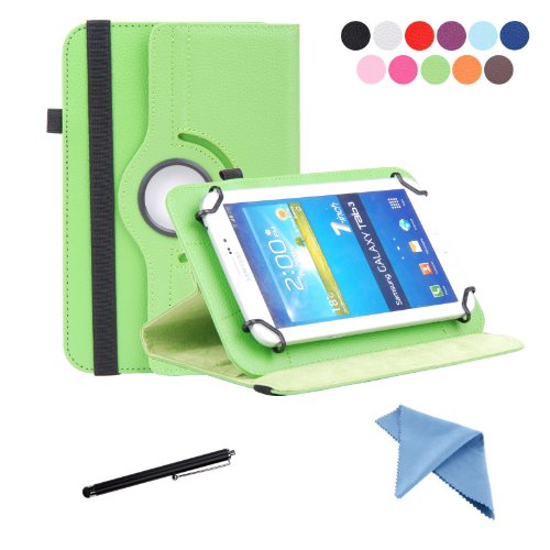 EEEKit 3-in-1 Starter Kit for Universal Epad HP Stream 7 Coby Kyros MID 7034 7036 7048 Zeki 7 Inch Tablet , Portable Rotating Stand Cover Case + Touch Screen Stylus Pen + Cleaning Cloth (Green)