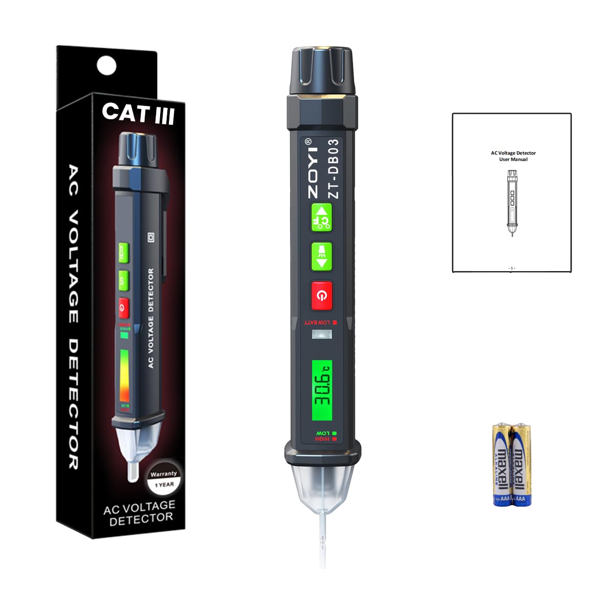ZOYI ZT-DB03 Voltage Tester Pen Multi Range 12V-1000V Signal Indicator NCV Inductive Head, AC Electrical Mains Tester, Live Wire Break Point Finder, Flashlight, Waterproof, Alarm, Temperature