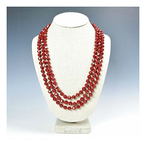 Sparkling Faceted Ruby Red Crystals Bead Knotted 72" Long Strand Wrap Necklace