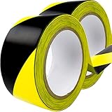 Double-Roll of Ultra-Adhesive, Black & Yellow Hazard Tape for Floor Marking 2 Pack. Mark Floors & Watch Your Step Areas for Safety with High-Visibility, Anti-Scuff Striped Vinyl by Nova Supply