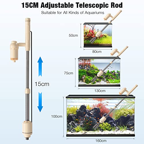 bedee Aquarium Vacuum Gravel Cleaner Electric Fish Tank Cleaner 6 in 1 Automatic Water Changer Filter for Washing Sand Removable Siphon Vacuum Gravel Cleaner Kit 18W IP68 Waterproof Safer-Beige