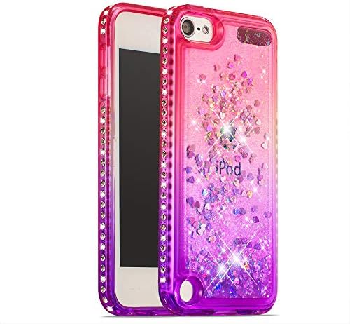 Love Sound Case for iPod Touch 5/iPod Touch 6, Gradient Quicksand Series Glitter Diamond Soft TPU Bumper Shockproof Protective Bling Liquid Case for Apple iPod Touch 5 6th Generation, Pink/Purple