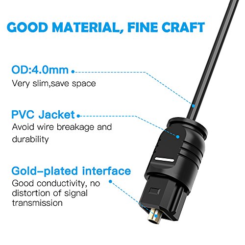 Digital Optical Audio Cable Toslink to Toslink Digital Optical Fiber Audio Cable(6 Feet -3Pack