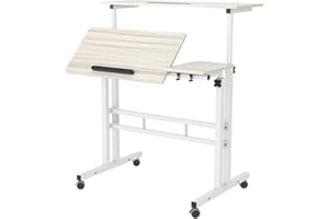 sogesfurniture Height Adjustable Sit Stand Workstation Mobile Standing Desk Home Office Desk with Standing and Seating,Maple BHUS-101-2MP
