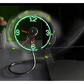 Kbinter USB LED Clock Fan 90mm USB-Powered Portable Mini Gooseneck Fan for Laptop Office Home Travel