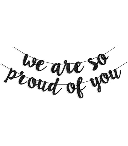 ABCpartyland 'We're So Proud Of You' Banner, 3 M, Schwarzes Glitzerpapier – Vorgespannt, Keine Montage Nötig, Für Abschlussfeiern & Partys