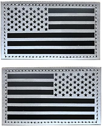 2x3.5 Reflective Black Grey US USA American Flag Patch Hook and Loop Fasteners Backing (Black, Forward and Reversed)