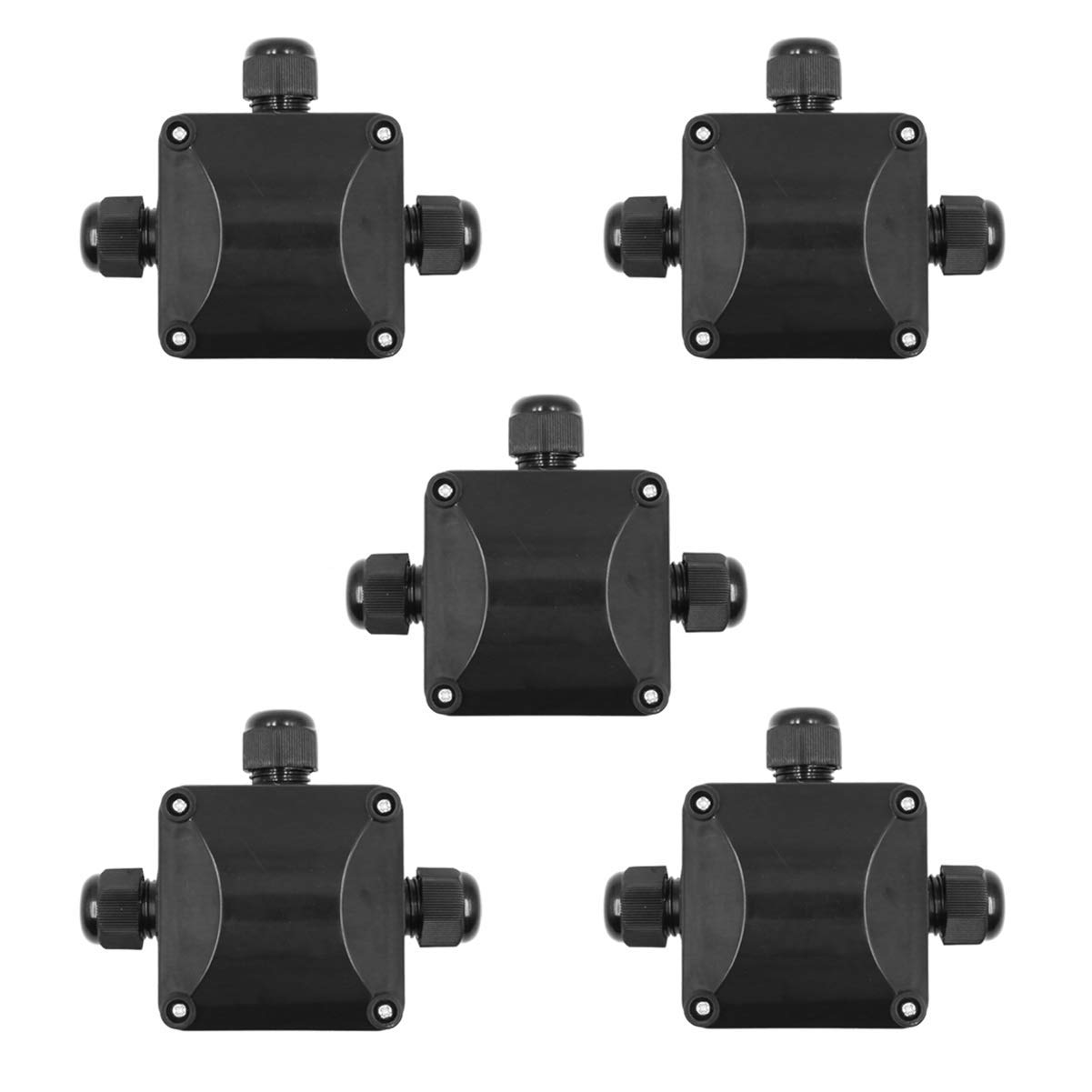 5 PCS Waterproof Black IP68 Plastic Cable Wire Connector Gland Electrical 3-Cable Junction Box