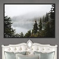 Framed Canvas Wall Art Calming Waters Aerial Cool Lake Landscape Multicolor Photography Realism Relax/Calm - 16x24 inches