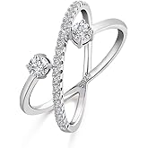 D Color VVS1 Clarity Moissanite Criss Cross Ring for Women, Solid 925 Sterling Silver with Gold Plated, Stackable Rings, Anniversary Wedding Valentines Mothers Day Gift for Her, Size 4-11