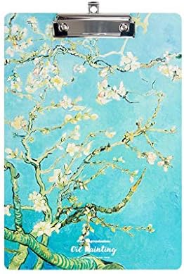 Clipboard Multi-Function A4 Vintage Oil Painting Wooden Folder Clipboard, School Office can Hang Clipboard Heavy Duty Clip (Color : C)