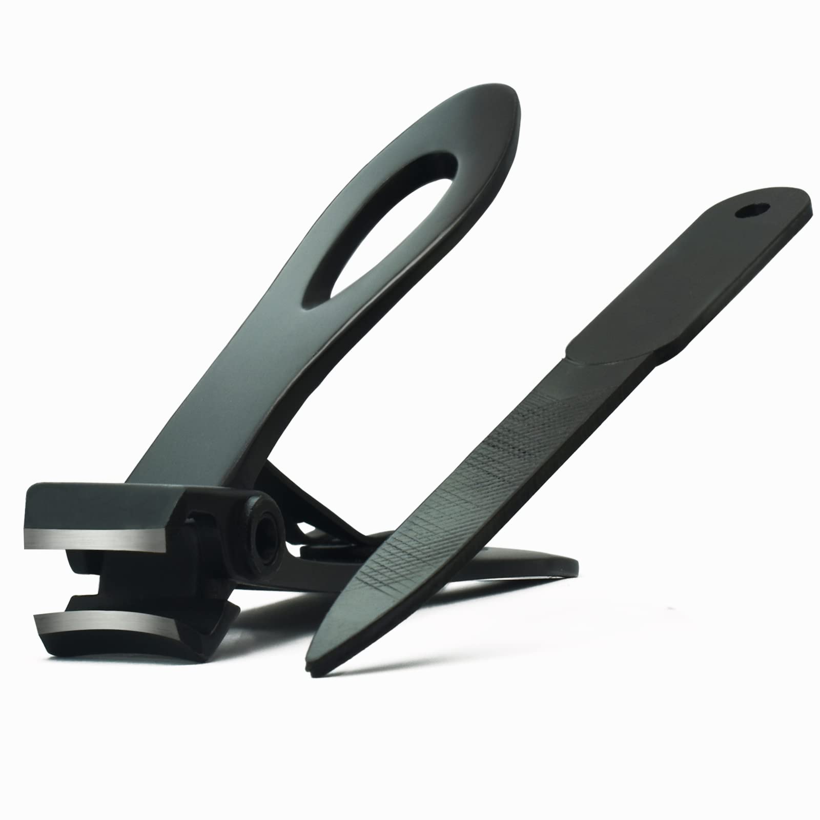 Nail Clippers for Thick Nails 15mm Wide Jaw Stainless Steel Fingernail and Toenail Clipper Set with Nail File Nail Cutter Accessories for Men and Women Black