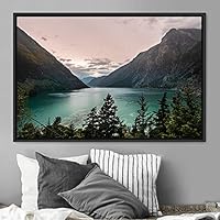 Framed Canvas Wall Art Calming Waters Aerial Cool Lake Landscape Multicolor Photography Realism Relax/Calm - 16x24 inches