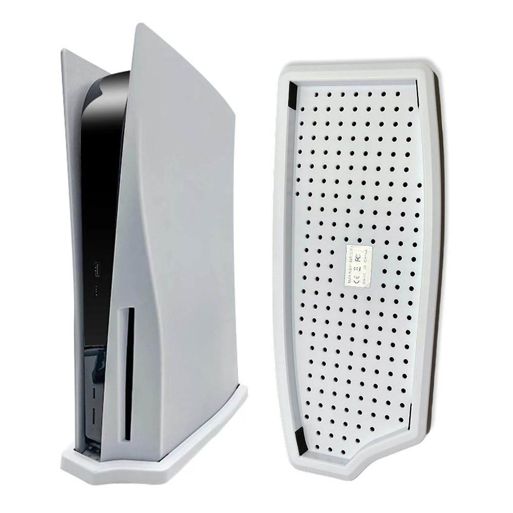KlsyChry Vertical Stand for Playstation 5 PS5 Disc Edition Console Holder Base Stand with Built-in Cooling Vents and Non-Slip Feet - White