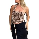 POHADON Women's Y2k Leopard Print Sexy Mesh Tube Top Strapless Sleeveless Slim Fit Cami Halter Tops Going Out Streetwear