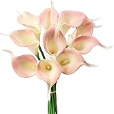 Alifst Mini Artificial Calla Lily 10 Stem Bridal Bouquets Artificial Latex Real Touch Flowers for Home Party Decor (Pink)