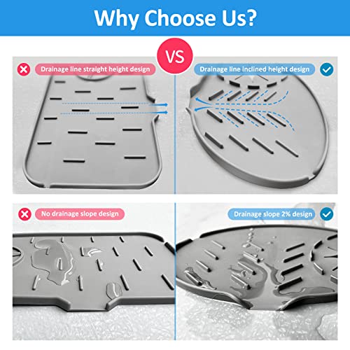 14\'\' Kitchen Silicone Single Faucet Mat, Silicone Faucet Handle Drip Catcher Tray Sink Splash Guard Mat, Drain Faucet Absorbent Mat, Adjustable Pad Splash Guard Behind Faucet Drip Catcher (Upgrade)