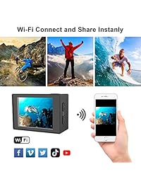 WiMiUS - 4K Action Camera 4K and 16 MP, 131.2 ft, 170 degree underwater camera, wide angle, with double rechargeable battery, waterproof helmet for bicycle helmet and accessory kit