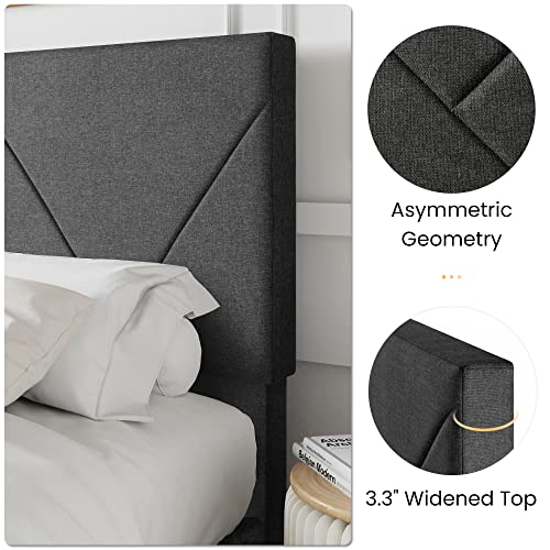 SHA CERLIN King Size Upholstered Bed Frame with Geometric Headboard