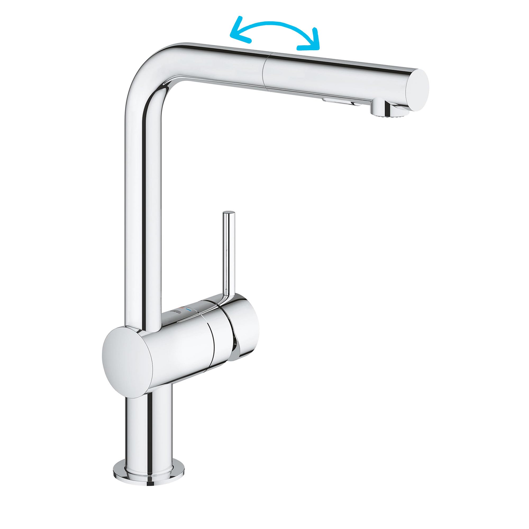 GROHE Minta – Single Lever Kitchen Sink Mixer Tap with Pull-Out Spray (High L-Spout, 46 mm Ceramic Cartridge, 360° Swivel Spout, Tails 3/8 Inch), Easy to Install, Size 328 mm, Chrome, 30274000
