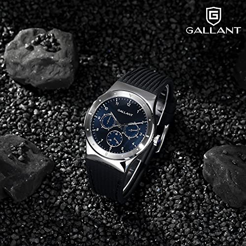 G GALLANT Men's Watch Stainless Steel Watch for Men Casual Watch 40mm Waterproof Multi Dial Calendar Watch with Silicone Strap Luxury Classic Gift, Blue