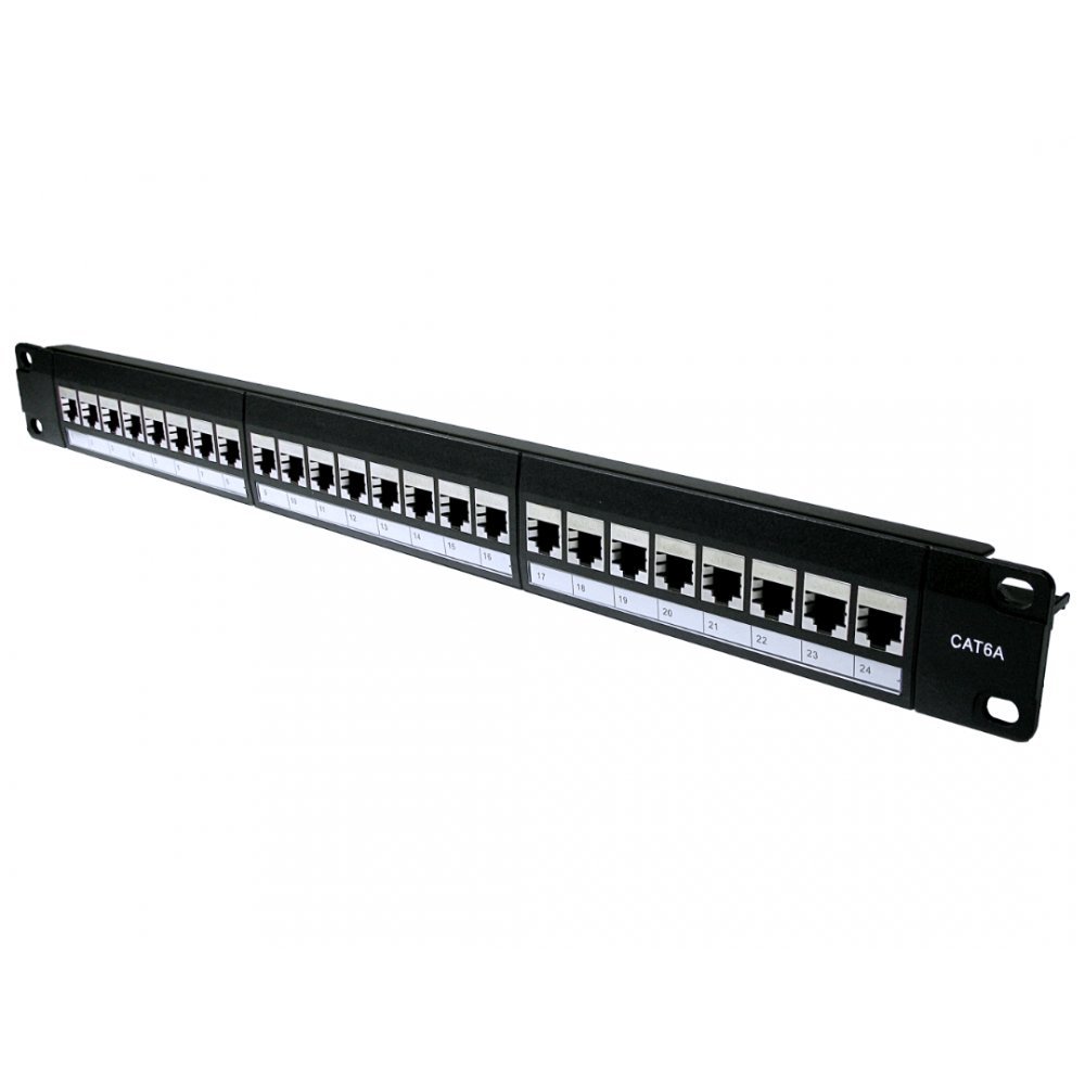 rhinocables CAT6A Network Patch Panel Rack Holder Mountable RJ45 Ethernet Hub for 19" Racks for Wiring, Cables and Network Management - 24 Port