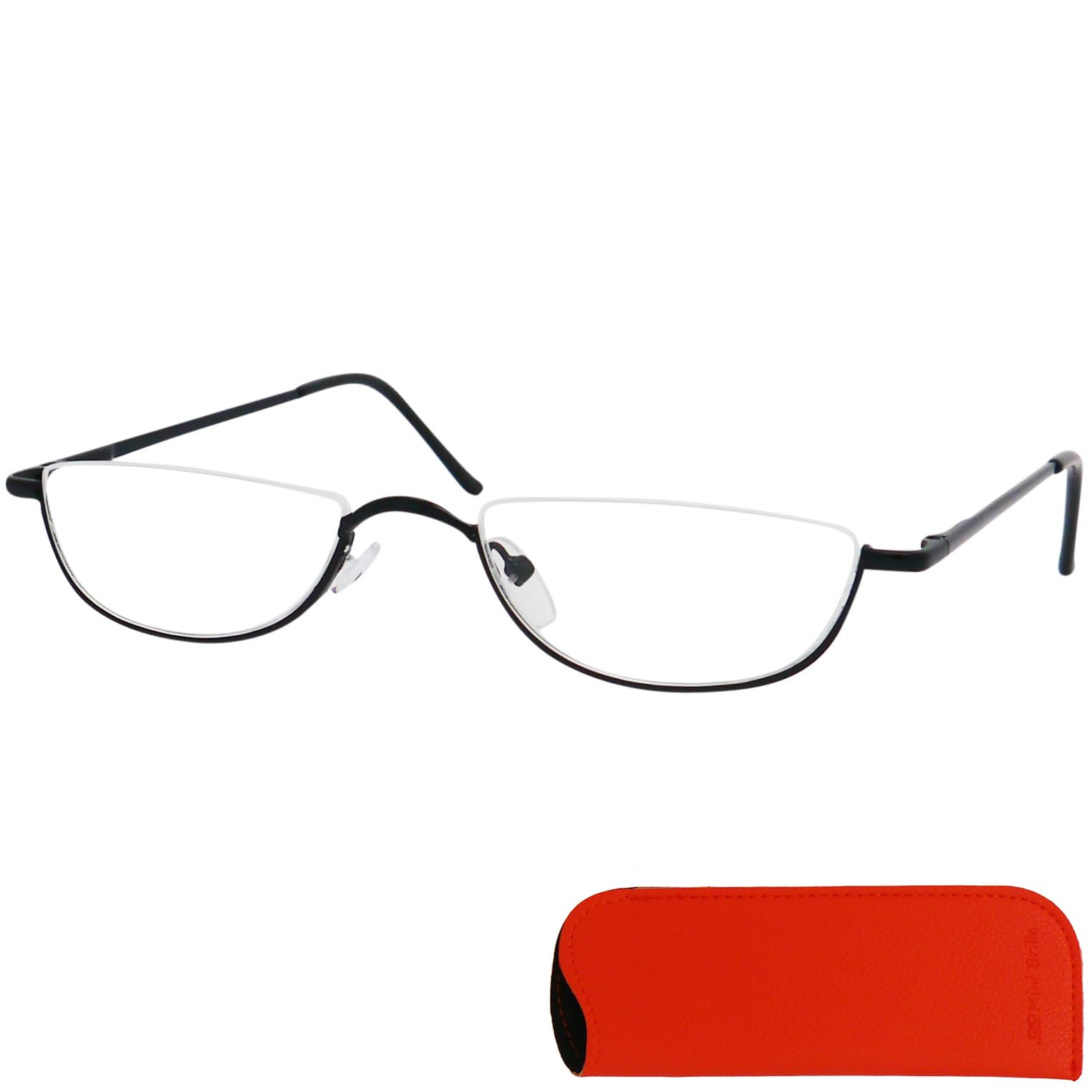 Mini Brille - Metal Half Moon Reading Glasses, Including FREE Case, Half Eye Stainless Steel Frame (Black) with Spring Hinge, Men and Women Readers +1.50 Magnification — image 1