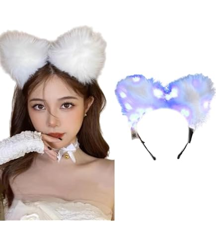 Amazon.com : YOVECATHOU Light Up Headband Cat Ears With Bell Furry