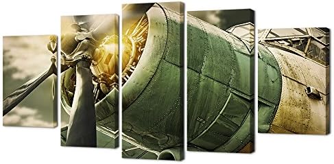VVOVV Wall Decor Plane Wall Art Retro Plane Picture Print on Canvas Aeroplane Canvas Painting Modern Home Decor Poster 5 Pieces Gallery Wrapped Giclee