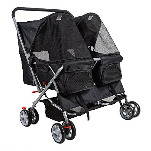 image for Livebest Folding 4-Wheels Double Pet Stroller Small Animals Carrier Ea