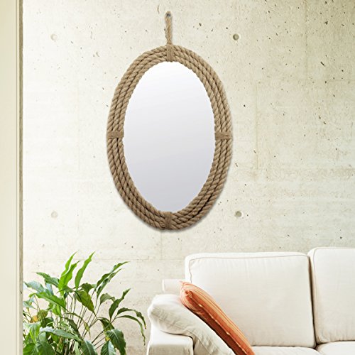 Stonebriar Decorative Oval Rope Mirror with Hanging Loop, Unique Wall Décor, Tan