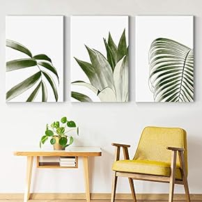 3 Piece Canvas Wall Art Wide Green Leaves Painting Artwork for Home Prints Framed - 16"x24" x 3 Panels