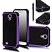 E LV Hybrid Dual Layer Armor Defender Protective Case Cover (Hard Plastic with Soft Silicon) for Samsung Galaxy S4 S IV i9500 with 1 Screen Protector, 1 Black Stylus, 1 Micro Fiber - (PURPLE)