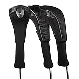Andux 3 Pack Long Neck Golf Hybrid Club Head Covers Interchangeable No. Tag CTMT-01 (Black)
